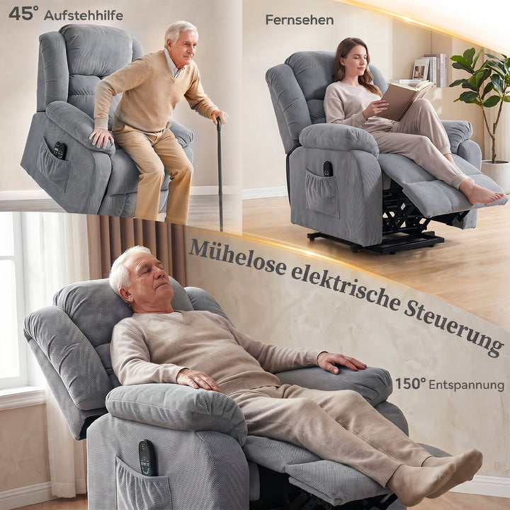 Velara Aufstehsessel Hellgrau Liegeposition