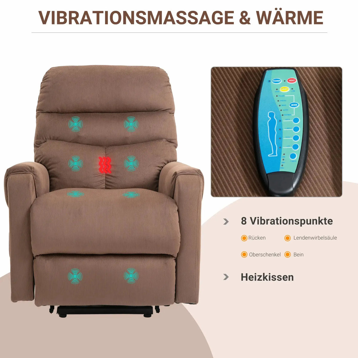 RehaComfort Aufstehsessel Bellano mit Massage und Wärme RehaComfort